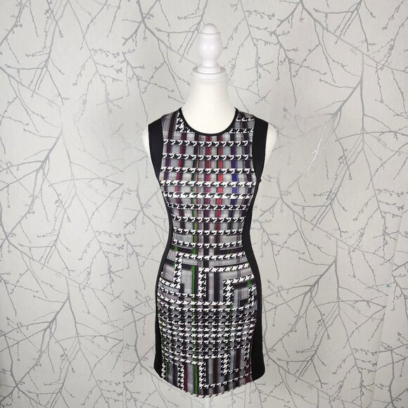 Clover Canyon Houndstooth Trinity Print Stretch Neoprene Sheath Dress - Picture 2 of 7